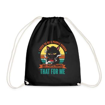 Introvert Cat I Used To Be A People Person - Drawstring Bag - black - Front