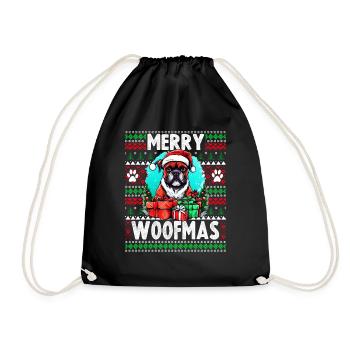 Funny Boxer Dog Christmas Design - Merry Woofmas - Drawstring Bag - black - Front
