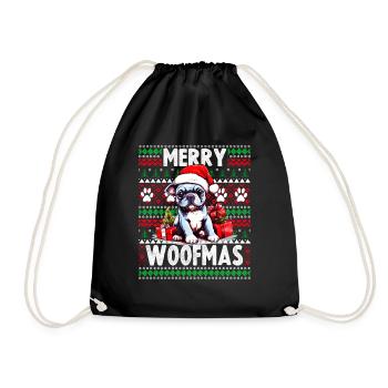 Funny French Bulldog Dog Christmas Design - Merry - Drawstring Bag - black - Front