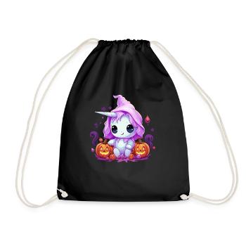 Unicorn Halloween Pumpkin Kawaii - Drawstring Bag - black - Front