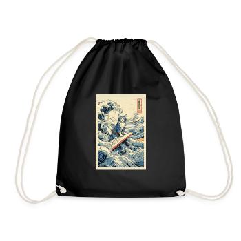 Chat Surfeur Hokusai Art Japonais Humour Kanagawa - Sac de sport léger - noir - Devant
