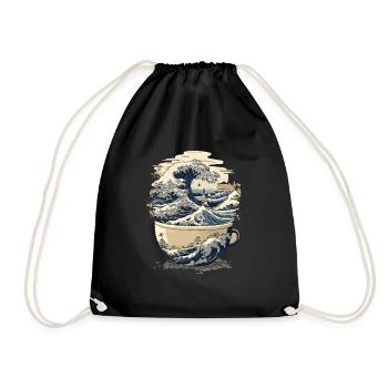 Tasse Kaffee Hokusai Japanische Kunst Kanagawa Humor - Turnbeutel - Schwarz - Vorne
