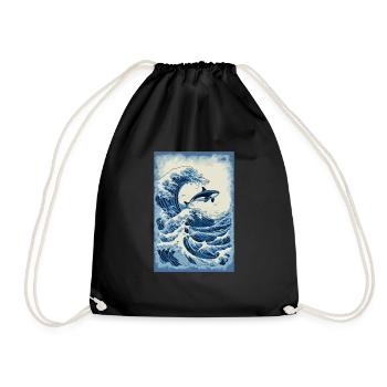 Orca Hokusai Japanese Art Kanagawa Humor - Drawstring Bag - black - Front