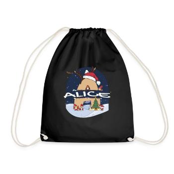 Awesome Alice Name w Santa Hat in Xmas Theme - Drawstring Bag - black - Front