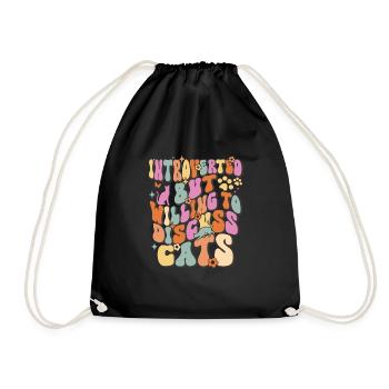 Introverted But Willing To Discuss Cats - Drawstring Bag - black - Front