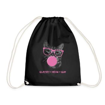 Katze in Brille mit rosa Kaugummi - Turnbeutel - Schwarz - Vorne