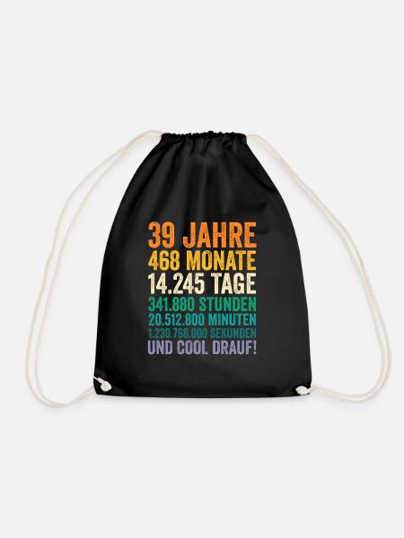 39 Jahre Neununddreißigster Geburtstag - Turnbeutel - Schwarz
