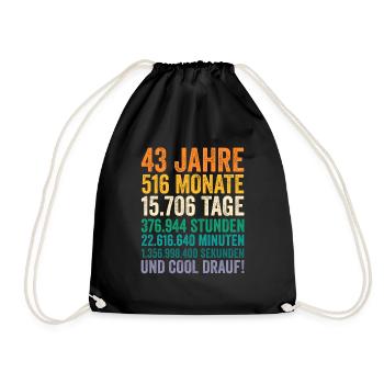 43 Jahre Fünfundvierzigster Geburtstag - Turnbeutel - Schwarz - Vorne