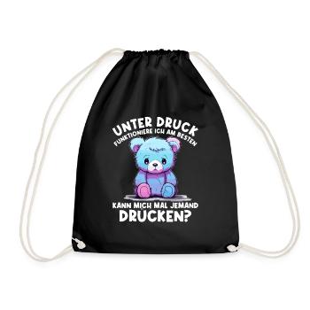 Unter Druck arbeite ich am besten Trauriger Teddy - Turnbeutel - Schwarz - Vorne