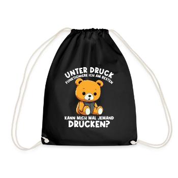 Unter Druck arbeite ich am besten Trauriger Teddy - Turnbeutel - Schwarz - Vorne
