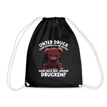 Unter Druck arbeite ich am besten Trauriger Teddy - Turnbeutel - Schwarz - Vorne