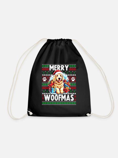 Lustiger Golden Retriever Hund Weihnachtsdesign - Merr - Turnbeutel - Schwarz