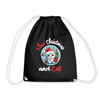 I Love Christmas and Cats - Christmas Cat - Drawstring Bag - black - Front