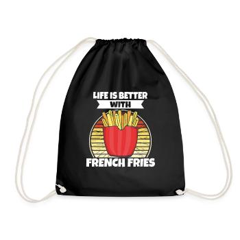 Lustige Pommes Lustig French Fries - Turnbeutel - Schwarz - Vorne