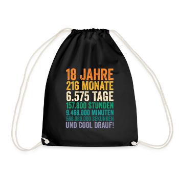 18 Jahre Volljährig Achtzehnter Geburtstag - Turnbeutel - Schwarz - Vorne