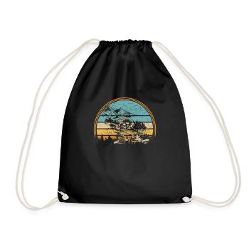 Retro Forest Mountain Hiking Hobby Sport Hiker - Drawstring Bag - black - Front