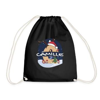 Awesome Camille Name w Santa Hat in Xmas Theme - Drawstring Bag - black - Front