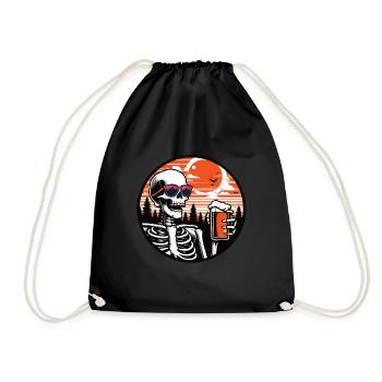 Skeleton with beer and pink glasses - Drawstring Bag - black - Front