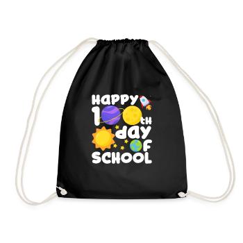 Happy 100th Day of School Space Planet Funny - Drawstring Bag - black - Front