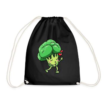 Brokkoli Emoticon Veganer Gemüse Vegetarier - Turnbeutel - Schwarz - Vorne