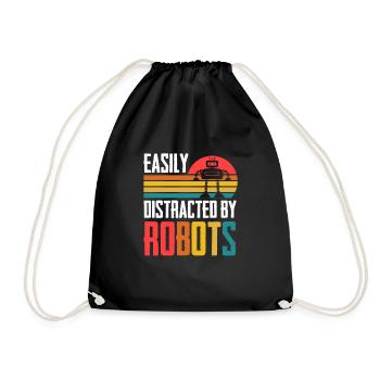 Retro Funny Easily Distracted By Robots Vintage Ro - Drawstring Bag - black - Front