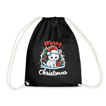 Weihnachtskatze - Frohe Weihnachten - Turnbeutel - Schwarz - Vorne