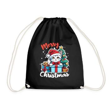 Kitten and Merry Christmas - Drawstring Bag - black - Front