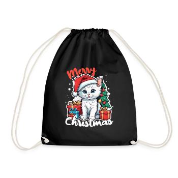 Weihnachtskatze - Frohe Weihnachten - Turnbeutel - Schwarz - Vorne