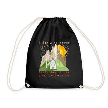 I like wind energy. Yesterday, Today and in the Future - Drawstring Bag - black - Front
