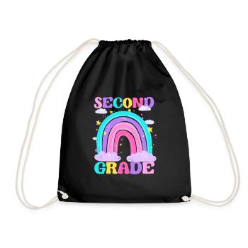 Second Grade 2nd Rainbow Teacher Student 100th - Drawstring Bag - black - Front
