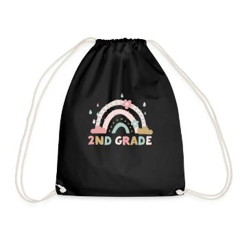 Second Grade 2nd Rainbow Teacher Student 100th - Drawstring Bag - black - Front
