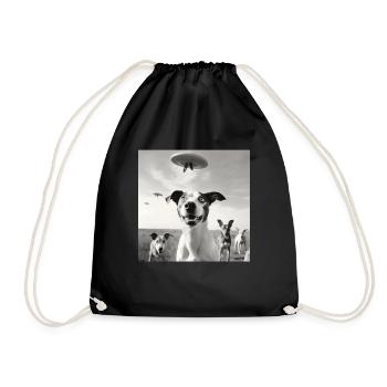 Selfie UFO Dog Funny Alien Ufo Dog Lover - Drawstring Bag - black - Front
