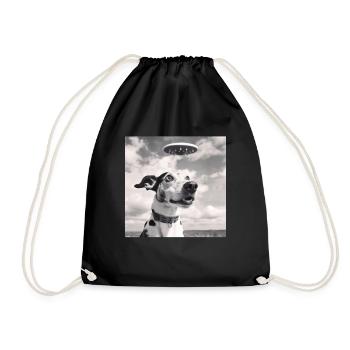 Selfie UFO Dog Funny Alien Ufo Dog Lover - Drawstring Bag - black - Front