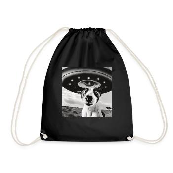 Selfie UFO Dog Funny Alien Ufo Dog Lover - Drawstring Bag - black - Front