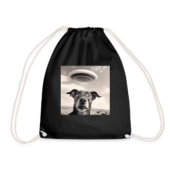 Selfie UFO Dog Funny Alien Ufo Dog Lover - Drawstring Bag - black - Front