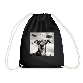 Selfie UFO Dog Funny Alien Ufo Dog Lover - Drawstring Bag - black - Front