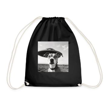 Selfie UFO Dog Funny Alien Ufo Dog Lover - Drawstring Bag - black - Front