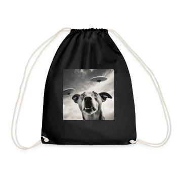 Selfie UFO Dog Funny Alien Ufo Dog Lover - Drawstring Bag - black - Front