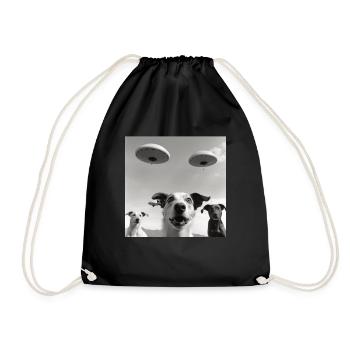 Selfie UFO Dog Funny Alien Ufo Dog Lover - Drawstring Bag - black - Front