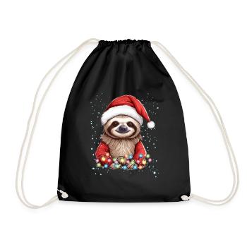 Snow, Santa Hat, Christmas Lights - Funny Sloth Ch - Drawstring Bag - black - Front