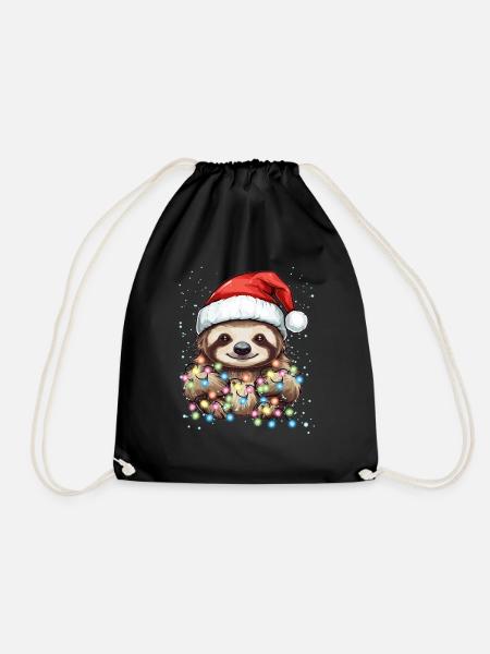Weihnachtsdesign mit Faultiermotiven - Niedliches Faultier Weihnachten - Turnbeutel - Schwarz
