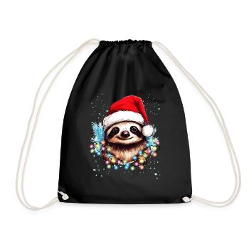 Lustiges lächelndes Faultier Weihnachten - Weihnachtsfaultier - Turnbeutel - Schwarz - Vorne