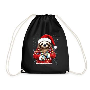 Sloth Christmas, Cute Sloth Christmas Design - Drawstring Bag - black - Front
