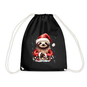 Funny Sloth Christmas, Lazy Sloth Christmas Graphi - Drawstring Bag - black - Front