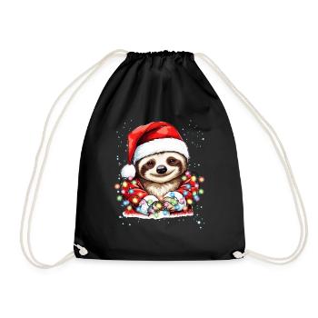 Weihnachtsdeko Faultier mit Weihnachtsbeleuchtung - Turnbeutel - Schwarz - Vorne