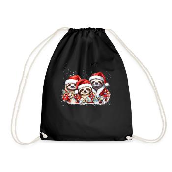 Sloth Family Christmas, Mom, Dad, Baby Sloth Chris - Drawstring Bag - black - Front