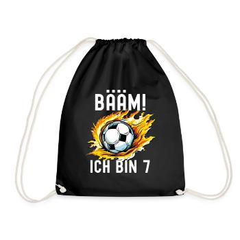 7 Jahre Jungen 7. Geburtstag Geschenk Fußball - Turnbeutel - Schwarz - Vorne