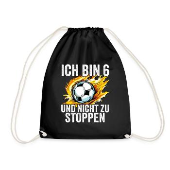 6 Jahre Jungen 6. Geburtstag Geschenk Fußball - Turnbeutel - Schwarz - Vorne