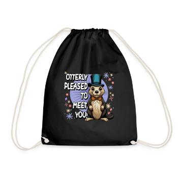 Funny Cute Otter Otterly Pleased To Meet You - Drawstring Bag - black - Front