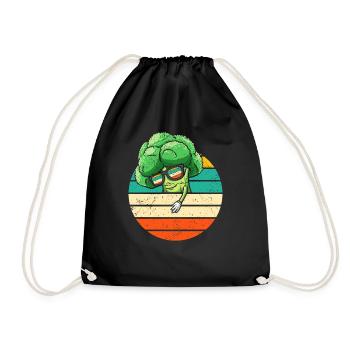 Lustige Retro Brokkoli Gemüse Vegan - Turnbeutel - Schwarz - Vorne